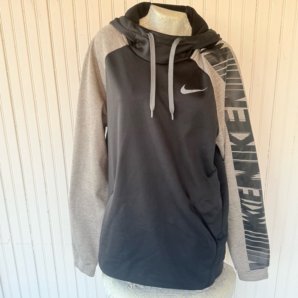 Nike Dri-Fit Women Large Pullover Running Hoodie Black / Gray Long Sleeve Logo